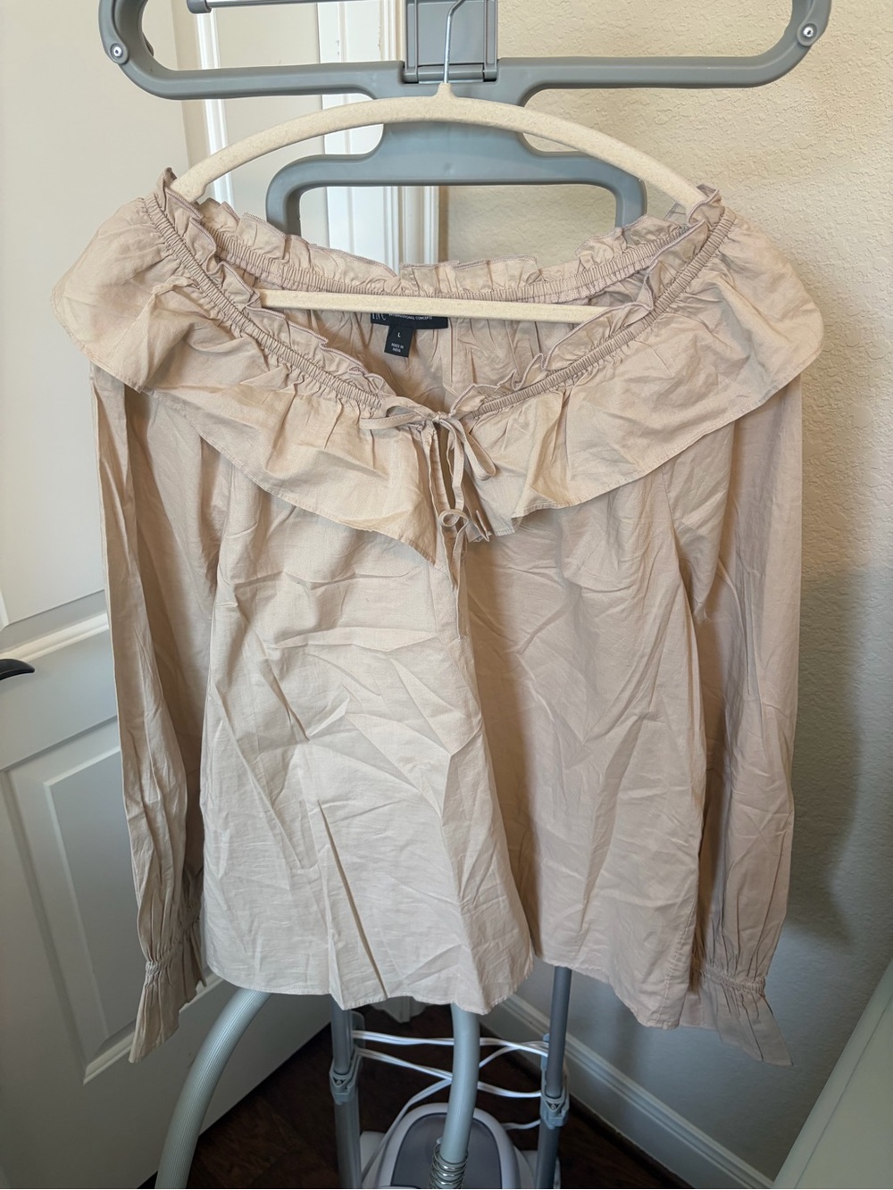 INC International Concepts Beige Ruffle Off-Shoulder Blouse